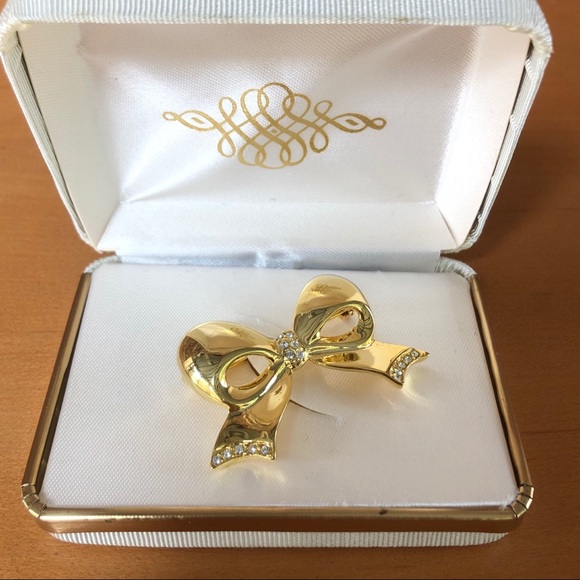 Gold & Rhinestone Bow w/Box - Picture 2 of 7